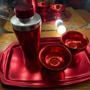Red Cocktail Shaker Set with Tray
